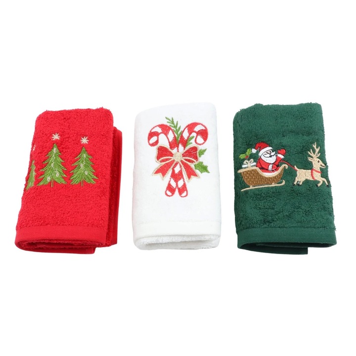 Prosop bucatarie Craciun, Caressa Xmas Noel, bumbac, multicolor, 30 x 50 cm, set 3 bucati