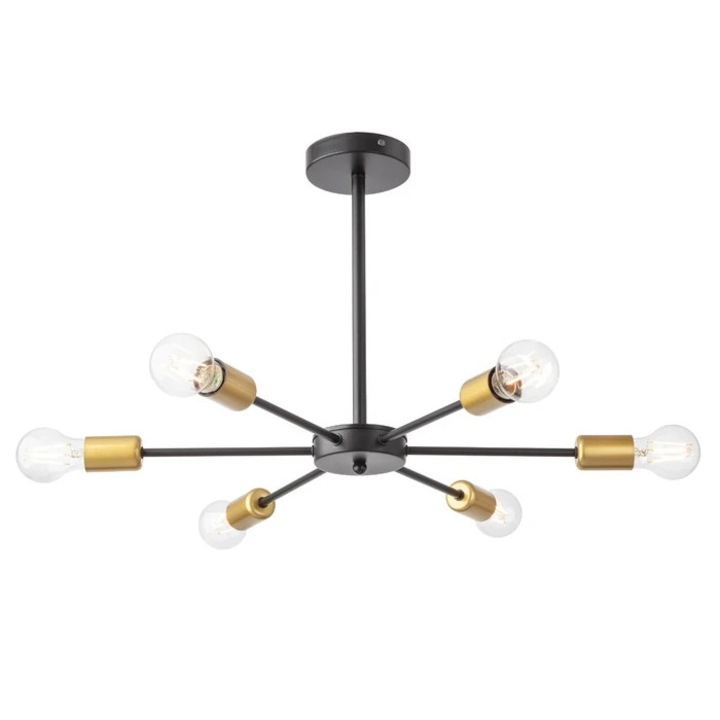 Плафониера Ozu 01-2708, 6 x E27, черен + златист, модерен