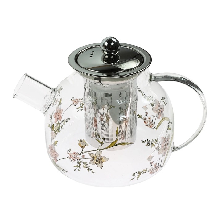 Ceainic cu infuzor, sticla, 21066G, transparent + multicolor, 1000 ml
