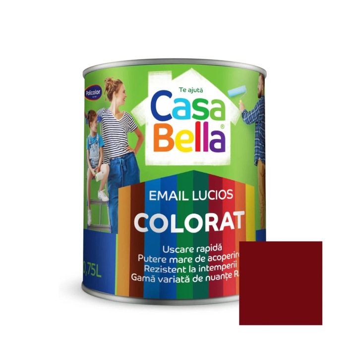 Vopsea alchidica pentru lemn / metal, Casabella, interior / exterior, visiniu, 0.75 L