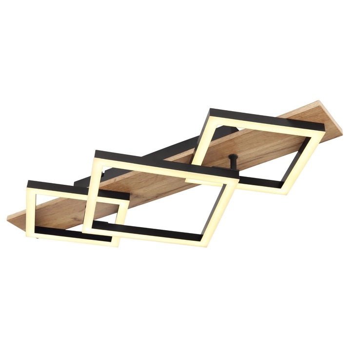 LED плафониера Beatrix 67294D2, 24 W, 1400 lm, топла светлина, дървесен вид, черна, модерна