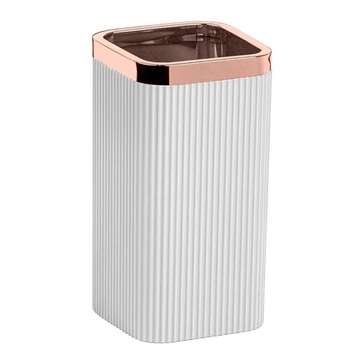 Pahar baie pentru igiena personala, Okyanus Home Stella OKY-464-2, polistiren + ABS, stativ, alb + roz, 11 x 6.8 x 6.8 cm