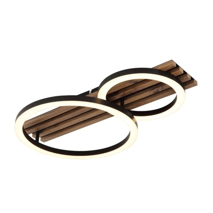Плафониера LED Tisha 67353D2, 18 W, 850 lm, топла светлина, вид дърво + черно, модерна