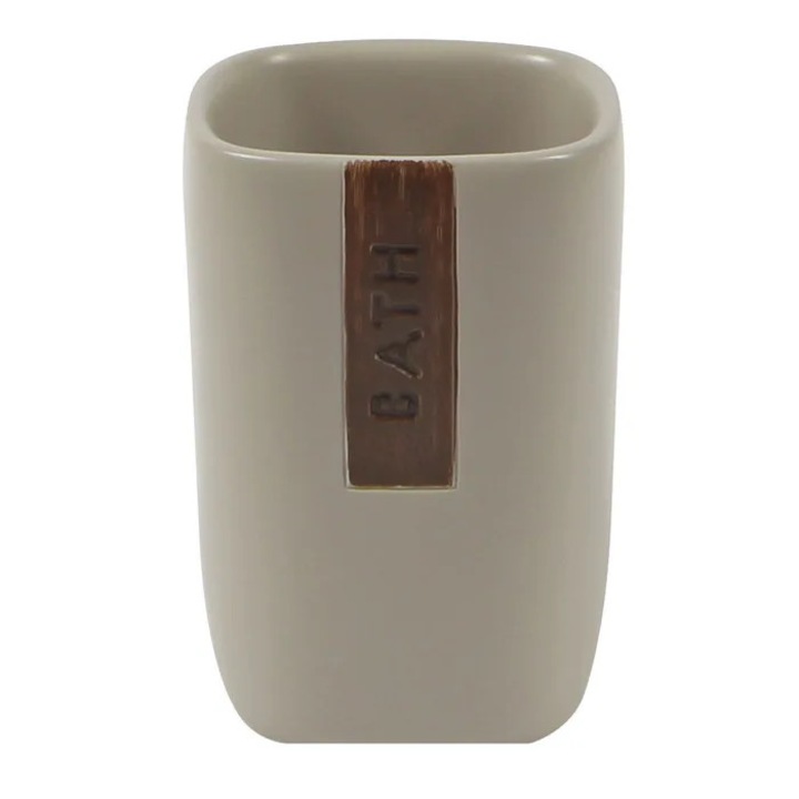 Pahar baie pentru igiena personala, Latte BPO-2013-2C, polirasina, crem, 6.8 x 6.8 x 9.8 cm