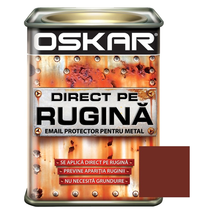 Vopsea alchidica Oskar Direct pe rugina, interior / exterior, maro roscat lucios, 0.5 L