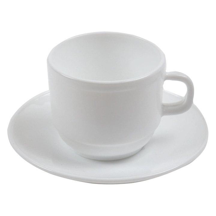 Ceasca si farfurioara cafea White, sticla termica, alb, 250 ml