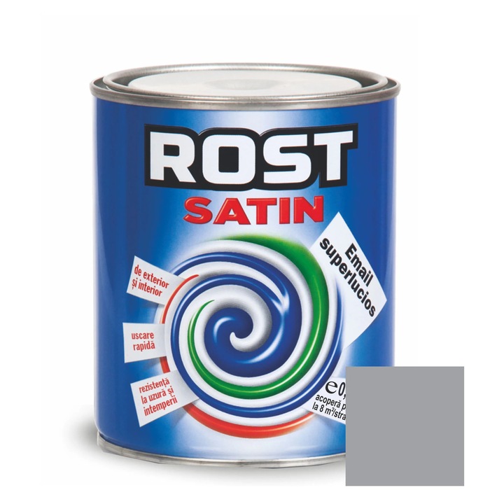 Alkyd festék fára / fémre, Rost Satin, beltéri / kültéri, szürke, 0.6 L
