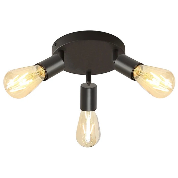 Плафониера Right KL163007, 3 x E27, черна, индустриална