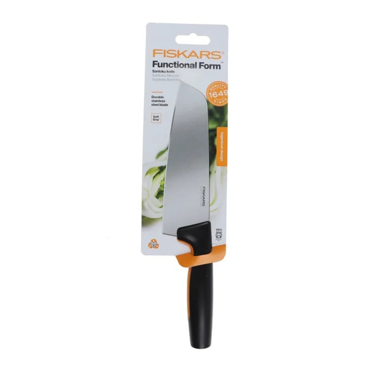 Cutit asiatic Santoku Fiskars Functional Form, inox, maner ergonomic, 17 cm