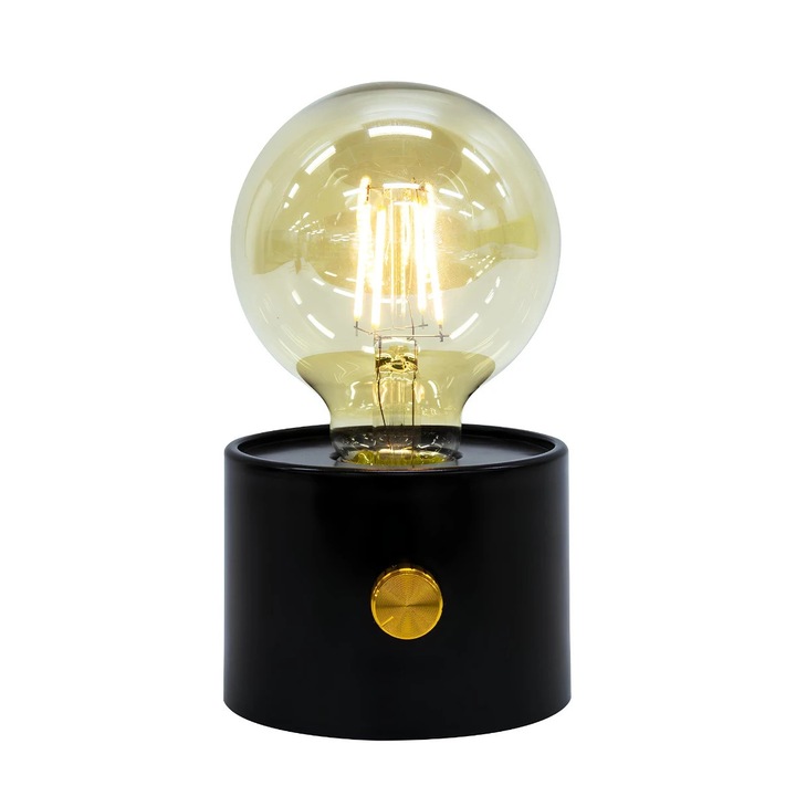 Veioza LED Hoff Phil, 0.8 W, 120 lm, lumina calda, dimabil, negru, alimentare baterii, modern