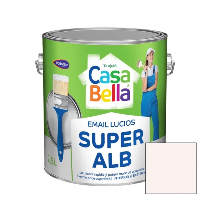 Vopsea alchidica pentru lemn / metal, Casabella, interior / exterior, super alb, 2.5 L