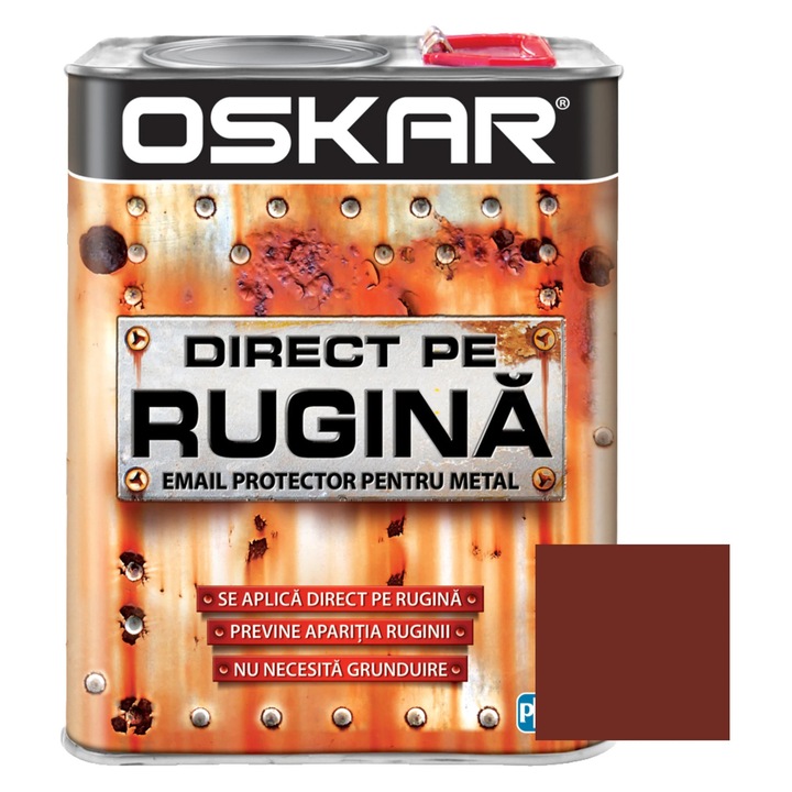 Vopsea alchidica Oskar Direct pe rugina, interior / exterior, maro roscat lucios, 2.5 L
