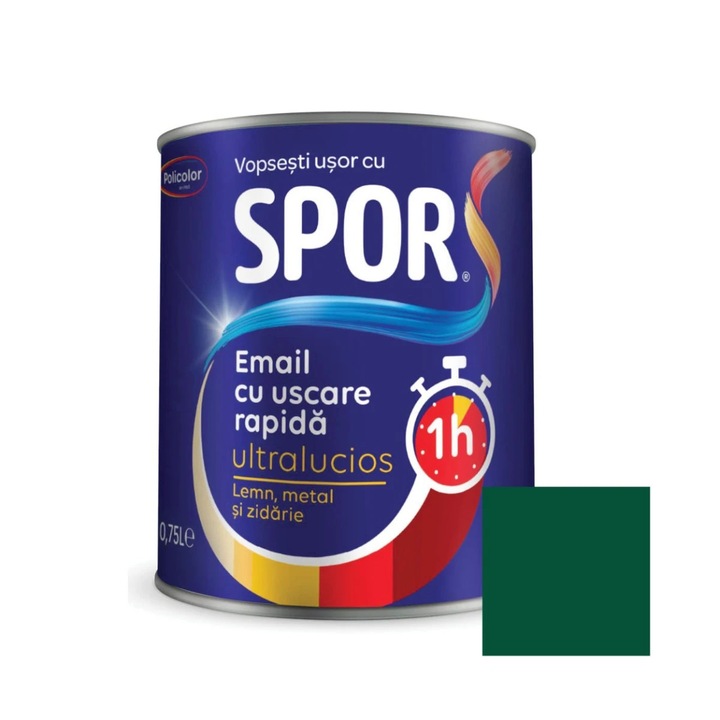 Gyorsan száradó, ultrafényes alkid festék fémre, Spor, bel- / kültéri, zöld, 0,75 L