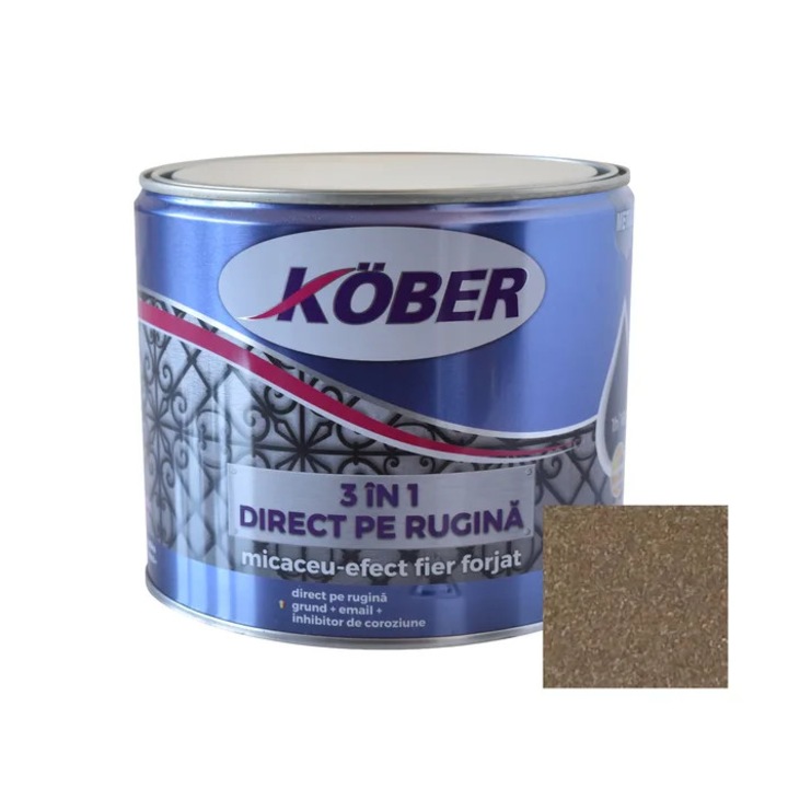 Vopsea alchidica pentru metal Kober Micaceu, efect fier forjat, interior / exterior, cupru antic, 2.5 L