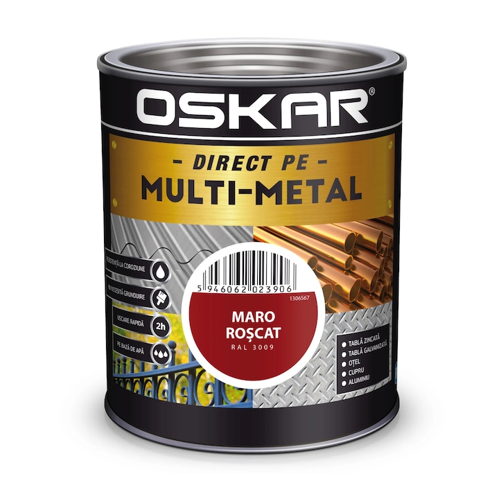 Email 3 in 1 pentru metal, Oskar Multi-metal, pe baza de apa, maro roscat, 0.75 L