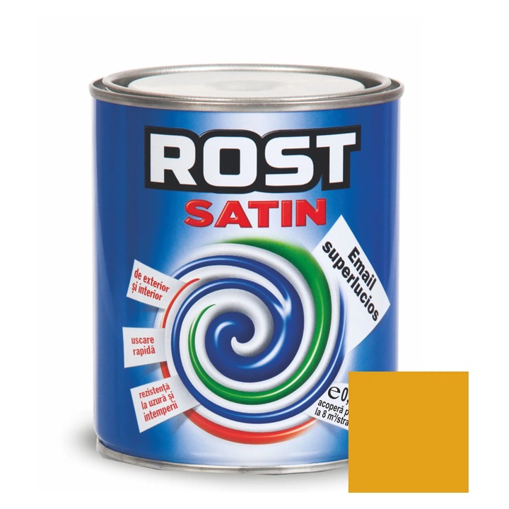 Vopsea alchidica pentru lemn / metal, Rost Satin, interior / exterior, ocru, 0.6 L