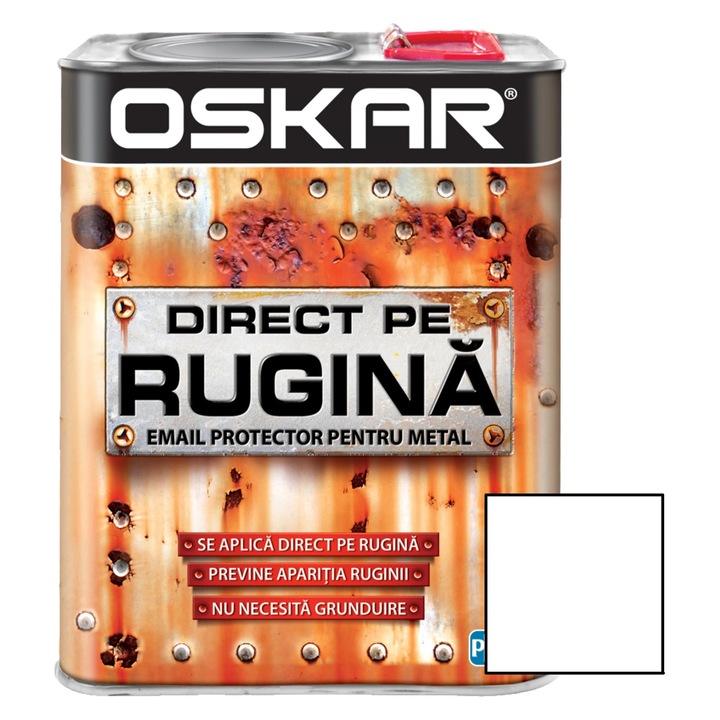 Vopsea alchidica Oskar Direct pe rugina, interior / exterior, alb mat, 2.5 L