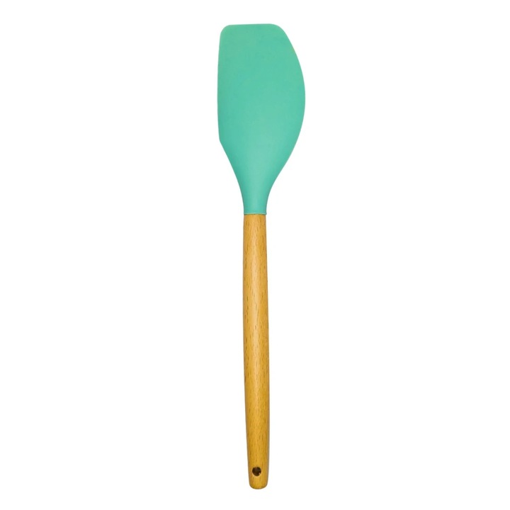 Spatula YJJY07, silicon + lemn, verde, 31.7 x 6.2 cm