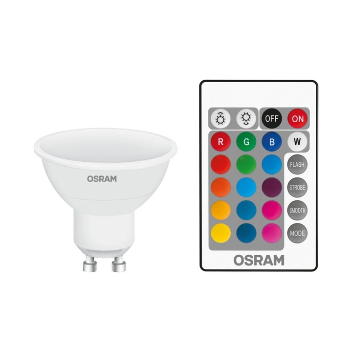 LED крушка Osram spot PAR16 GU10 4.2 W 250 lm топла светлина 2700 K + RGB + дистанционно, димируема