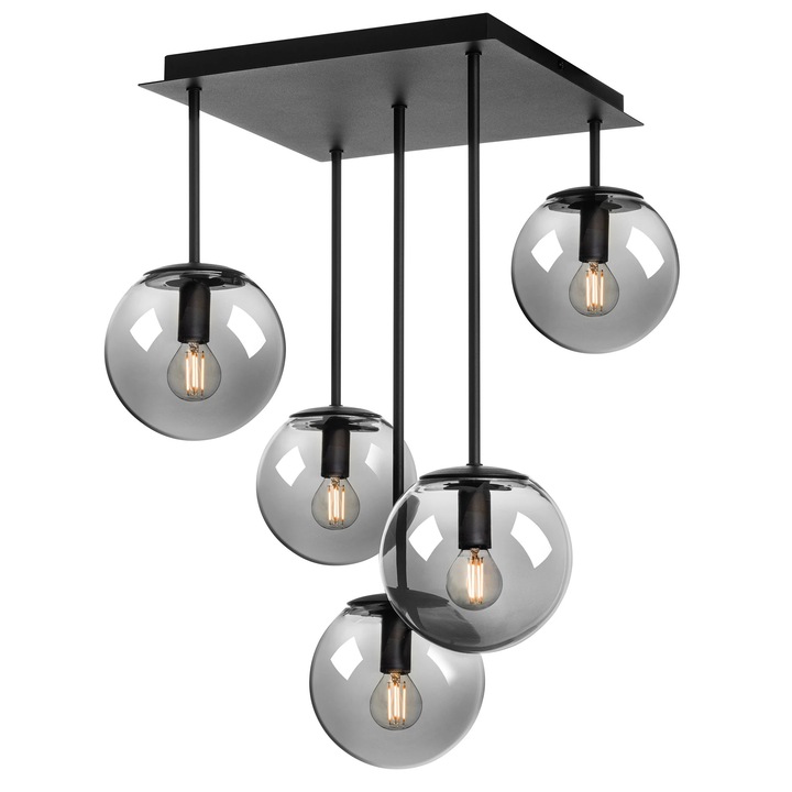 Lustra Boldy 01-3070, 5 x E14, negru + fumuriu, modern
