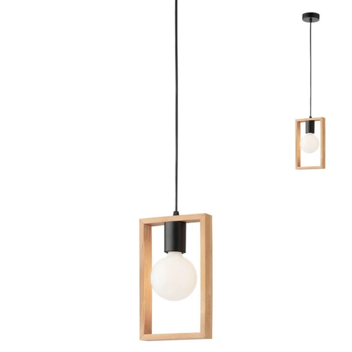 Suspensie Timber 01-1664, 1 x E27, negru mat, lemn de fag natur, 150x1200mm, inaltime reglabila