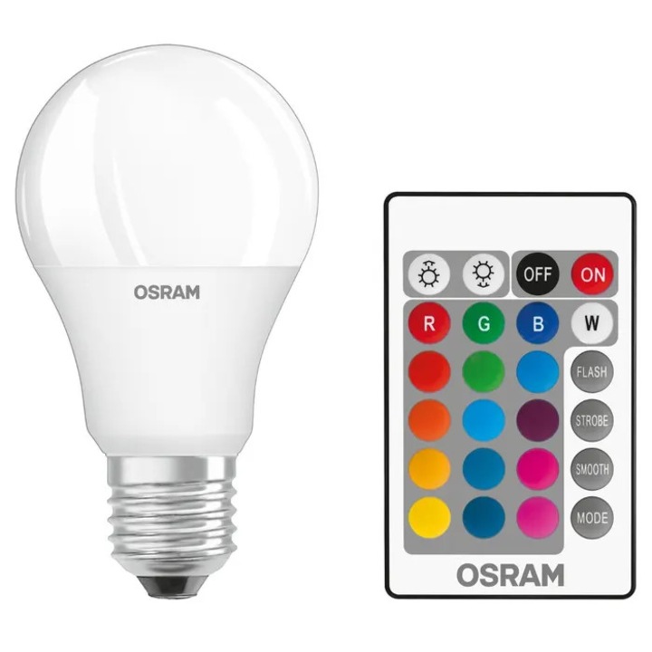 Bec LED Osram clasic A60 E27 9.7 W 806 lm meleg fehér / RGB 2700 K, dimmelhető + távirányító