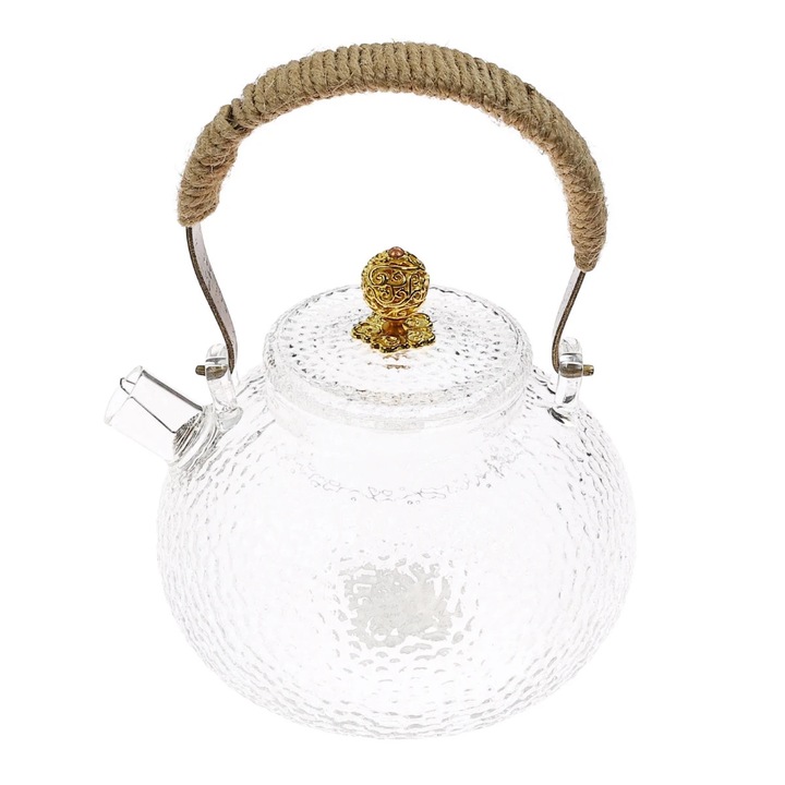 Ceainic, sticla, 3.CH.070, transparent + auriu, 700 ml