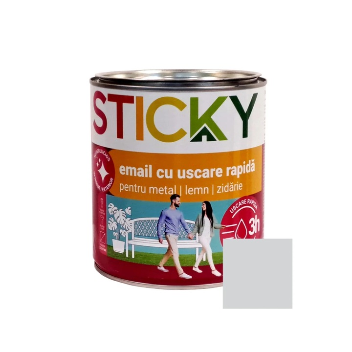 Vopsea alchidica pentru lemn / metal, Sticky uscare rapida, interior / exterior, gri luminos, 2.5 L