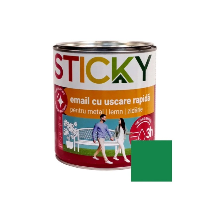 Alkyd festék fa / fém felületekre, Sticky gyorsan száradó, beltéri / kültéri, zöld, 2.5 L