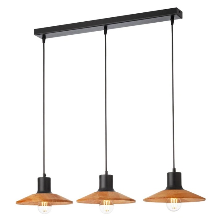 Suspensie, Fresno, 3 x E27, negru + lemn, 30x45cm
