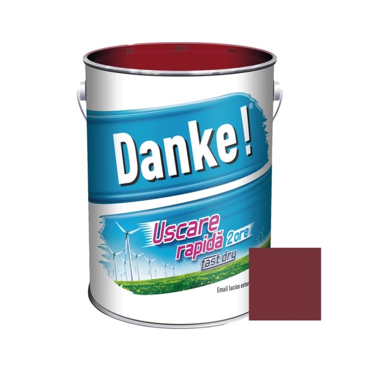 Vopsea alchidica pentru lemn / metal, Danke! Uscare Rapida, interior / exterior, rosu oxid, 4 L