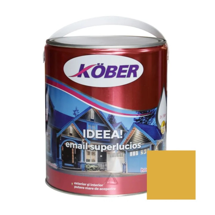 Alkyd festék fa / fém felületekre, Kober Ideea, beltéri / kültéri, sárga, 4 L