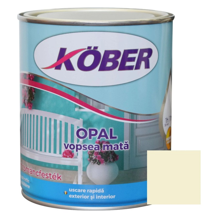 Vopsea alchidica pentru lemn / metal, Kober Opal, interior / exterior, ivoire luminos, 0.75 L