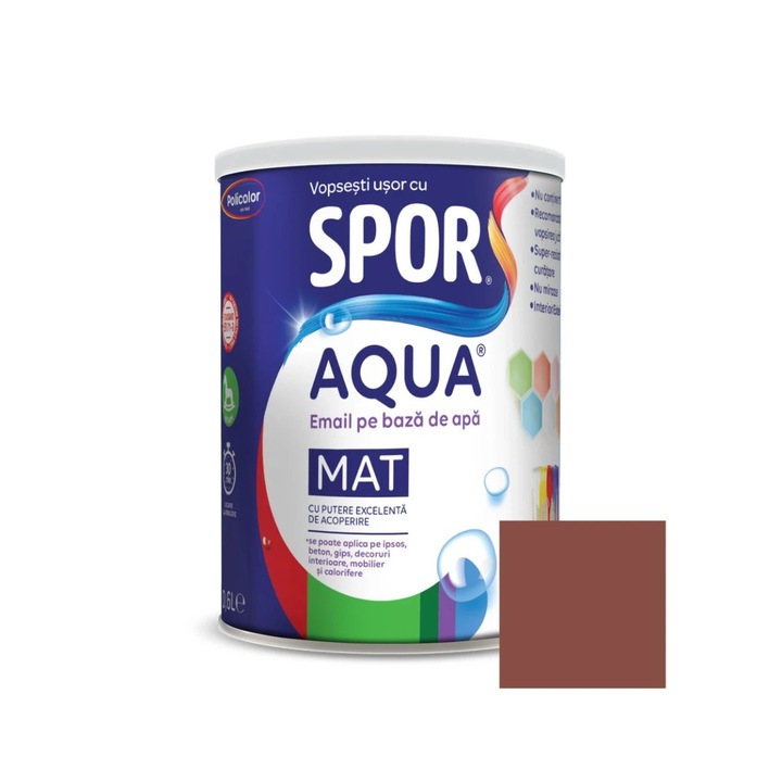 Festék fára / fémre, Spor Aqua matt, beltéri / kültéri, vízbázisú, gesztenyebarna, 0.6 L