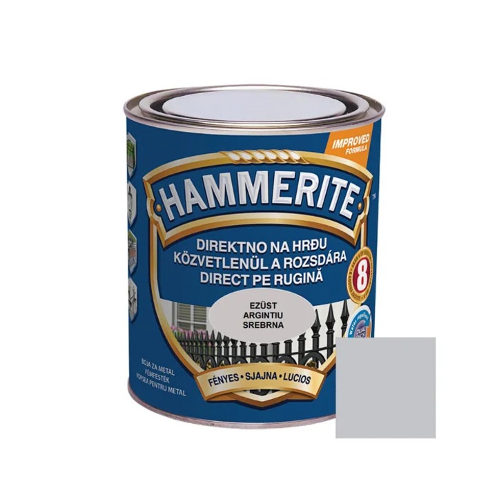 Vopsea alchidica pentru metal Hammerite - efect lucios, interior / exterior, argintiu, 2.5 L