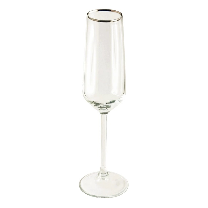 Pahar sampanie 440079, sticla, transparent + platina, 195 ml, set 6 bucati