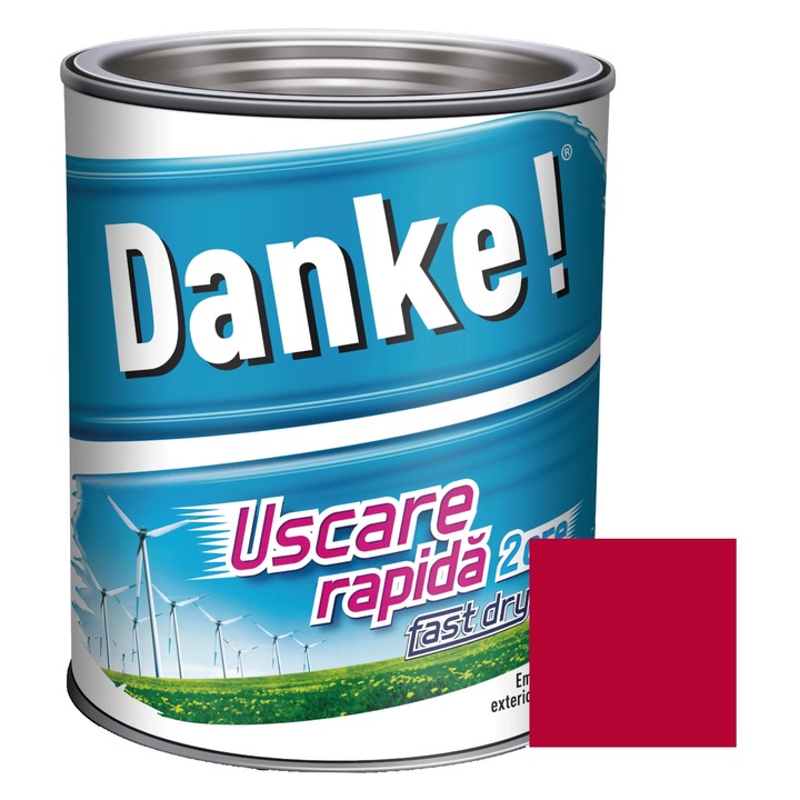 Vopsea alchidica pentru lemn / metal, Danke! Uscare Rapida, interior / exterior, rosu aprins, 0.75 L