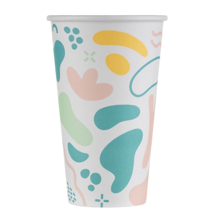 Pahare din carton, Biodeck Artwork, alb, set 25 bucăți, 480 ml
