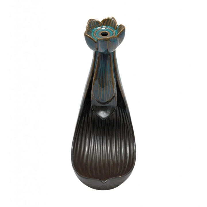 Fantana aromaterapie, suport conuri backflow Lotus, Aroma Land, ceramica, negru, 8 x 13 cm