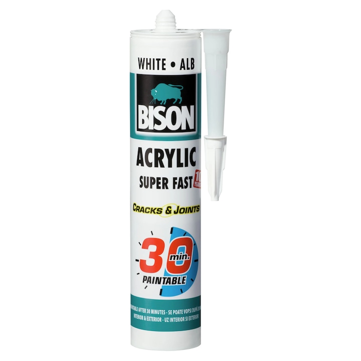 Etansant acrilic Bison Super Fast, alb, interior / exterior, 300 ml