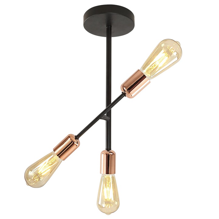 Lustra Straight KL103006, 3 x E27, cupru + negru, industrial