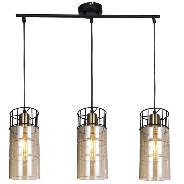 Suspensie Ideal KL113010, 3 x E27, negru / bronz + fumuriu, modern