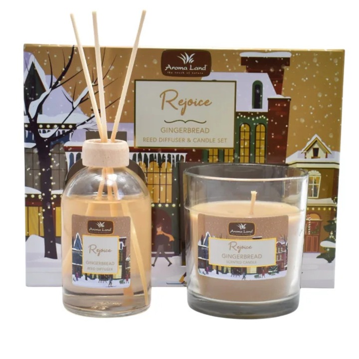 Rejoice illatgyertya és pálcás diffúzor szett, Aroma Land, mézeskalács illat, 100 ml