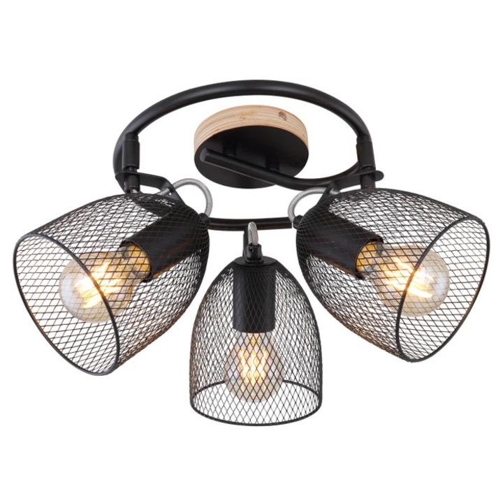 Плафониера Josina 54034-3, 3 x E27, кафява + черна, модерна