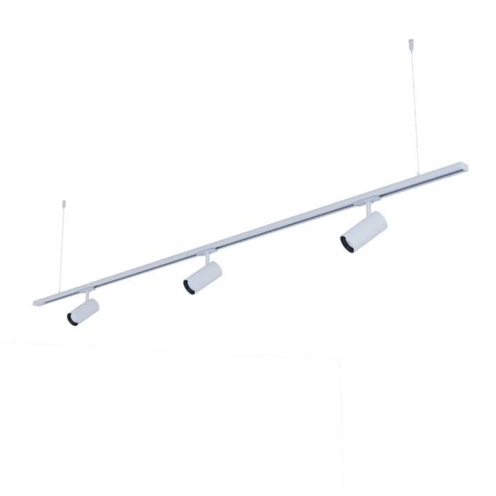 Teljes rendszer Arelux sín 3 db XTILT LED spotlámpával, meleg fénnyel, tápegységgel, sínvéggel, felfüggesztő készlettel, fehér