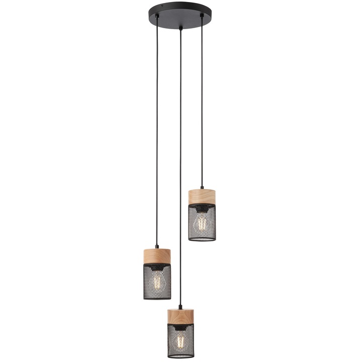 Suspensie Stem 01-3142, 3 x E27, negru + maro, modern