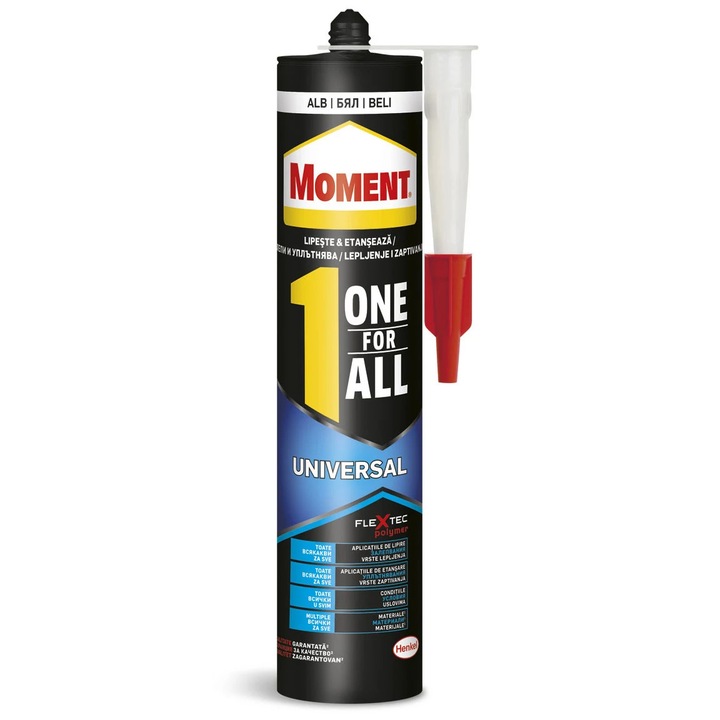 Adeziv pentru suprafete multiple, Moment One for All Universal, interior / exterior, alb, 390 g