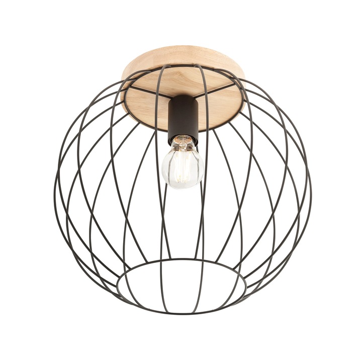Плафониера Trellis 01-3135, 1 x E27, черен + естествено дърво, модерен