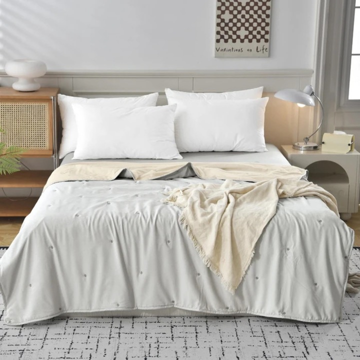 Pilota Atria Laguna, vara, 180 x 200 cm, microfibra + poliester, fibre de poliester, gri, 1 piesa