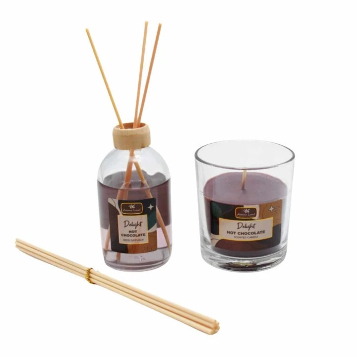 Párologtató pálcikákkal + illatgyertya, Forró csokoládé, Aroma Land, 100 ml